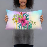 model holding cotton candy flower pillow 20x12 front