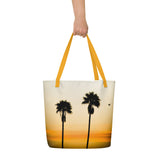Sunset Palms Beach Bag - Large Tote Bag-Yellow-
