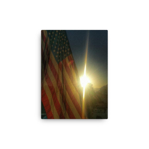 American flag in sunlight beam on canvas