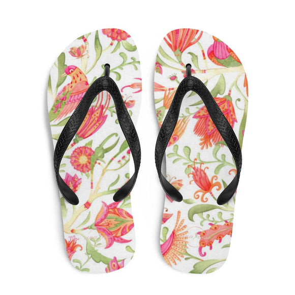 White & Pink Tropical Flip-Flops-